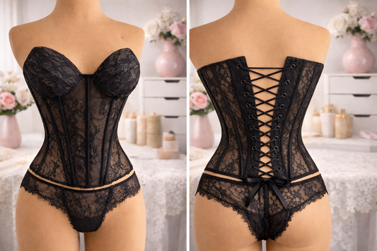 Lace corset with built-in cups